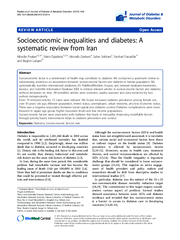 (PDF) Socioeconomic inequalities and diabetes: A systematic review from ...