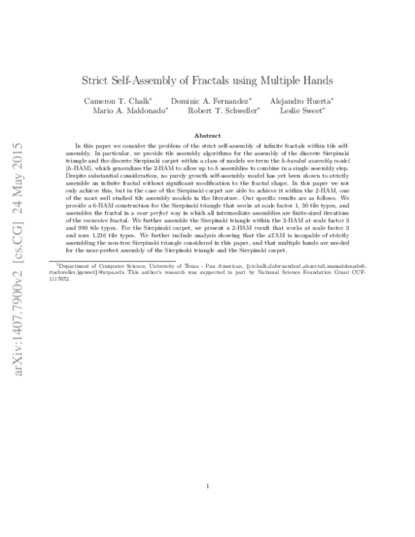 (PDF) Strict Self-Assembly of Fractals Using Multiple Hands