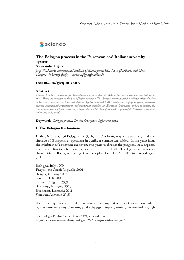 (PDF) The Bologna process in the European and Italian university system