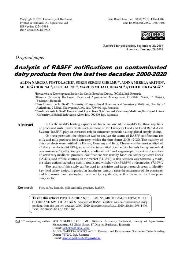 (PDF) Analysis of RASFF notifications on contaminated dairy products ...