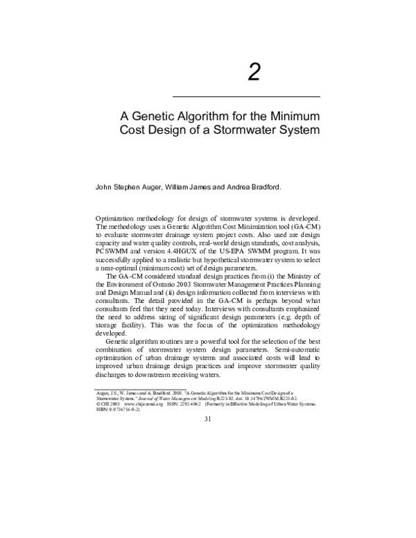 (PDF) A Genetic Algorithm for the Minimum Cost Design of a Stormwater ...