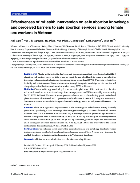 (PDF) Effectiveness of mHealth intervention on safe abortion knowledge ...