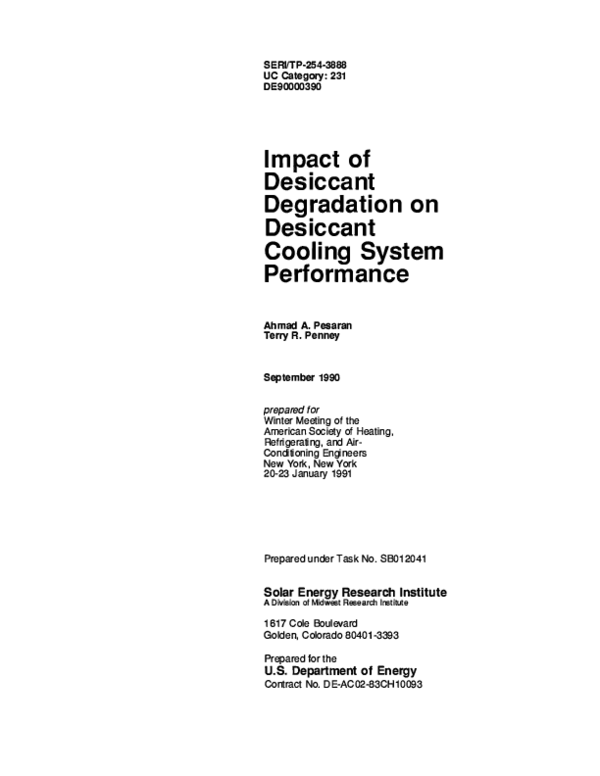 (PDF) Impact of desiccant degradation on desiccant cooling system