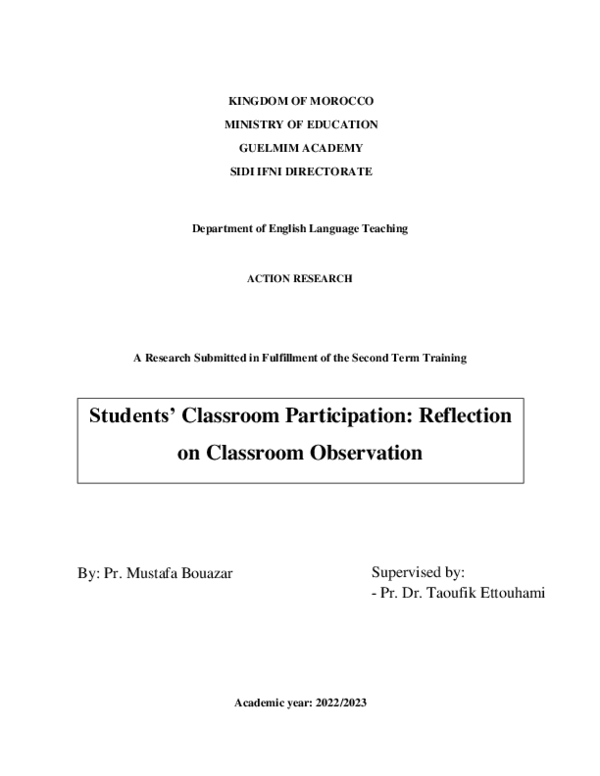 (PDF) Students' Classroom Participation Reflection on Classroom