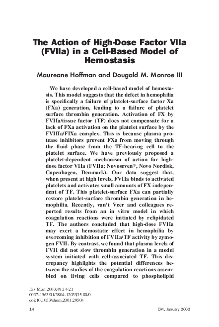 (PDF) The action of high-dose factor VIIa (FVIIa) in a cell-based model ...