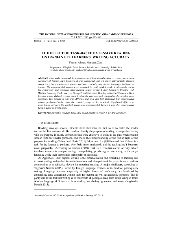 (PDF) The Effect of Task-Based Extensive Reading on Iranian Efl ...