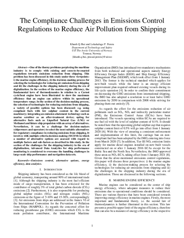(PDF) The Compliance Challenges in Emissions Control Regulations to