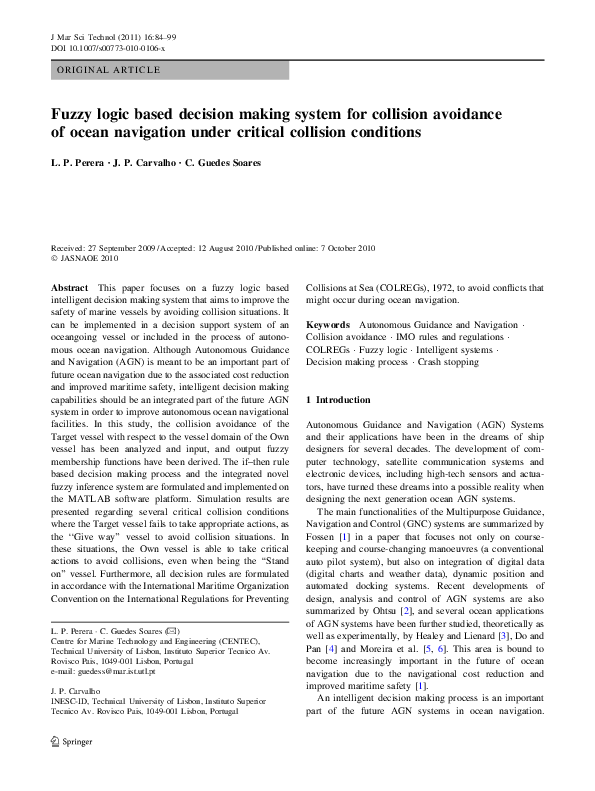 (PDF) Fuzzy logic based decision making system for collision avoidance ...