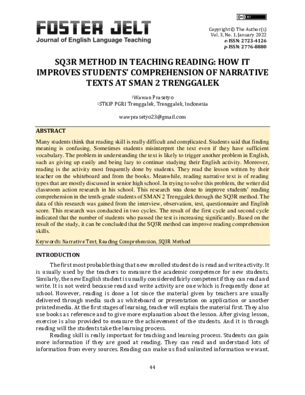 (PDF) SQ3R Method in Teaching Reading: How It Improves Students ...