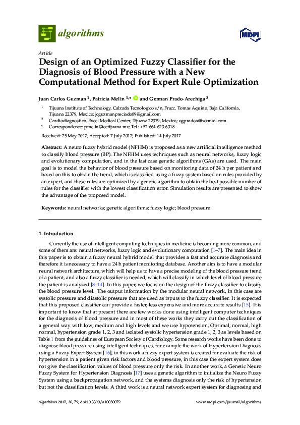 (PDF) Design of an Optimized Fuzzy Classifier for the Diagnosis of ...