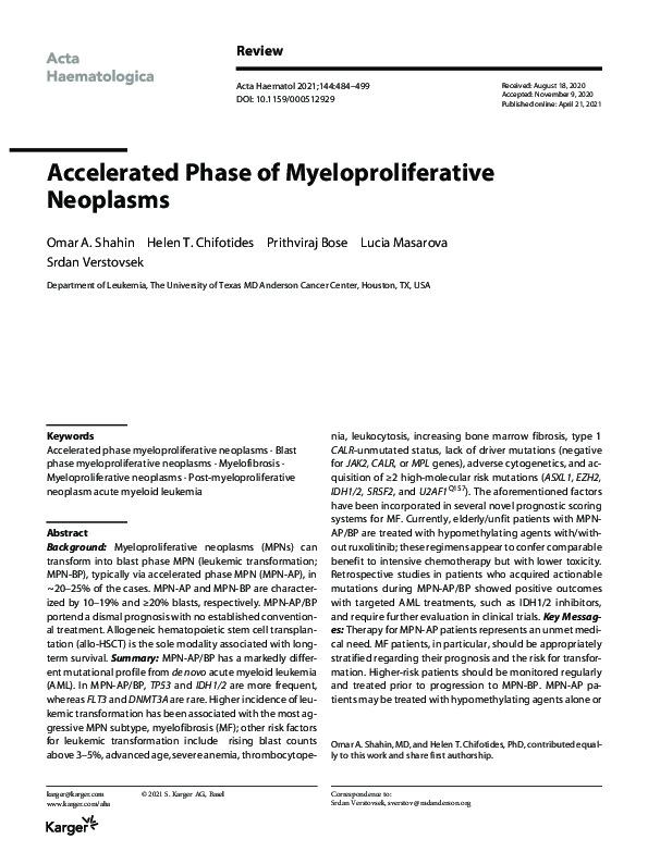 (PDF) Accelerated Phase of Myeloproliferative Neoplasms