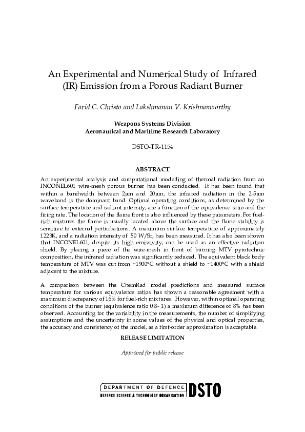 (PDF) An Experimental and Numerical Study of Infrared (IR) Emission ...