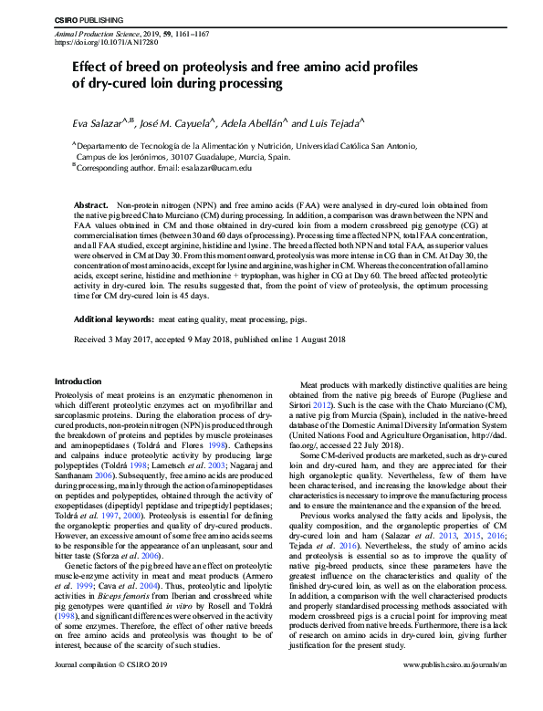 (PDF) Effect of breed on proteolysis and free amino acid profiles of ...