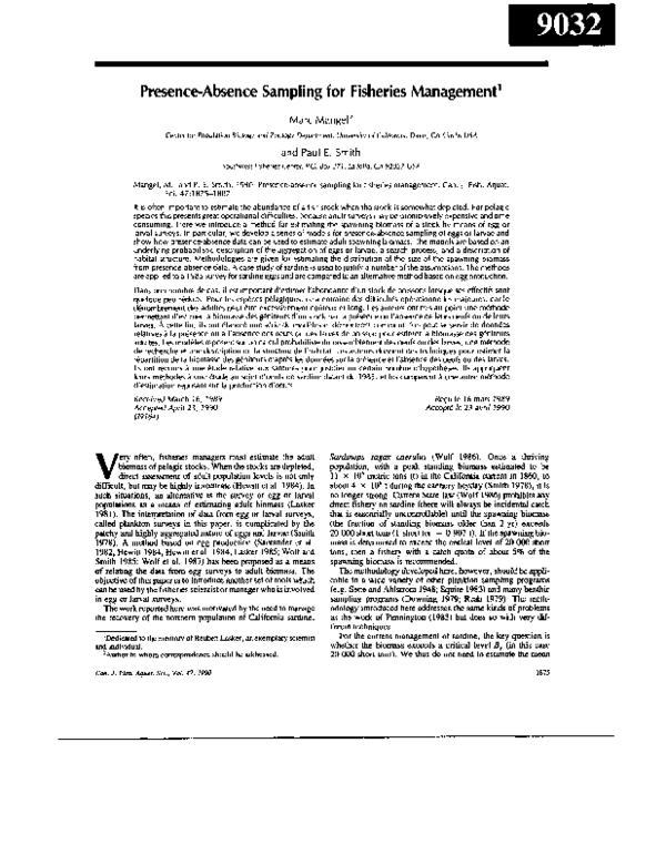(PDF) Presence-Absence Sampling for Fisheries Management