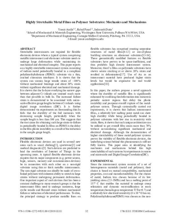 (PDF) Highly Stretchable Metal Films on Polymer Substrates: Mechanics ...