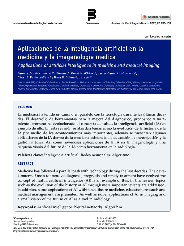 (PDF) Aplicaciones de la inteligencia artificial en la medicina y la ...