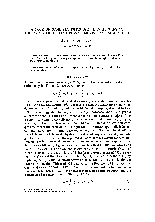 (PDF) A Note on Some Statistics Useful in Identifying the Order of ...