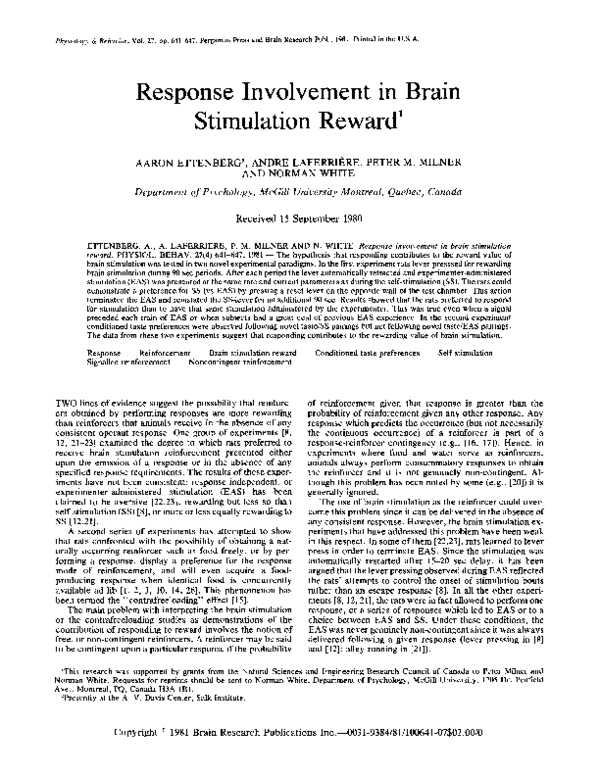 (PDF) Response involvement in brain stimulation reward