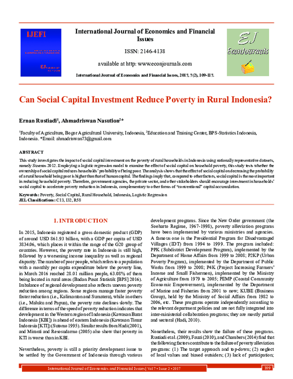 (PDF) Can Social Capital Investment Reduce Poverty in Rural Indonesia