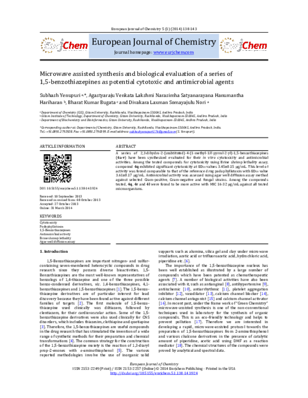 (PDF) Microwave assisted synthesis and biological evaluation of a ...