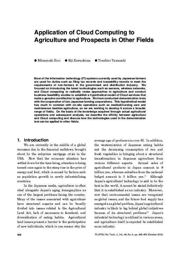 (PDF) Application of Cloud Computing to Agriculture and Prospects in ...