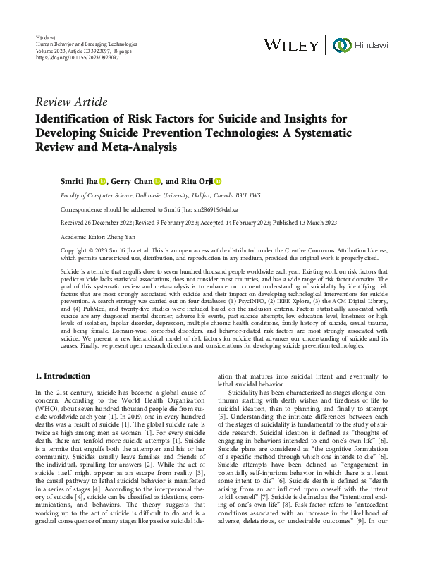 (PDF) Identification of Risk Factors for Suicide and Insights for ...