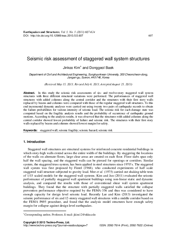 (PDF) Seismic risk assessment of staggered wall system structures