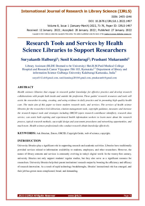 (PDF) Research Tools and Services by Health Science Libraries to ...