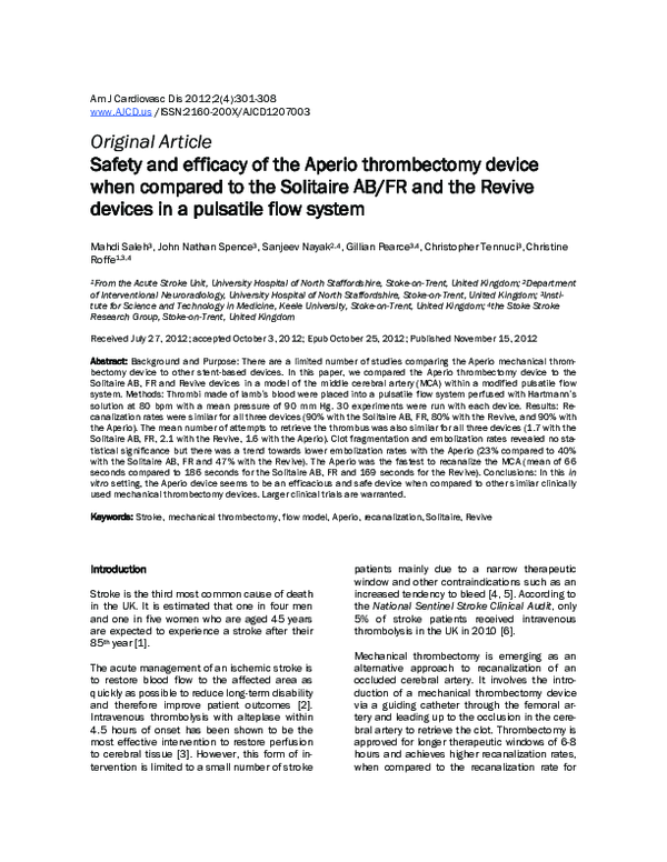 (PDF) Safety and efficacy of the Aperio thrombectomy device when ...