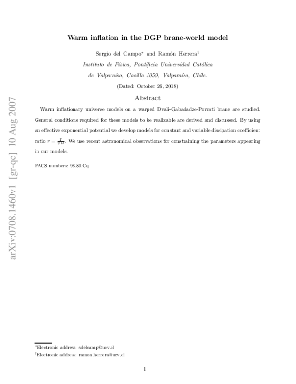 (PDF) Warm inflation in the DGP brane-world model