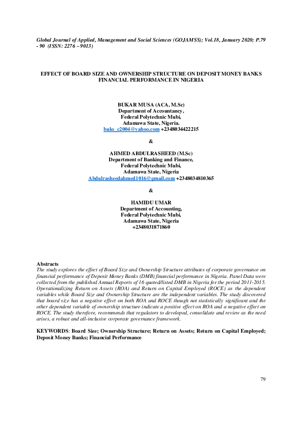(PDF) Effect of Board Size and Ownership Structure on Deposit Money ...