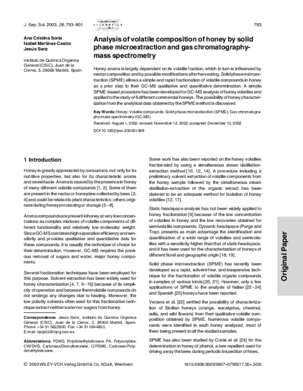 (PDF) Analysis of volatile composition of honey by solid phase ...