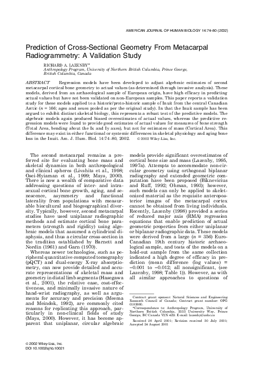 (PDF) Prediction of cross-sectional geometry from metacarpal ...