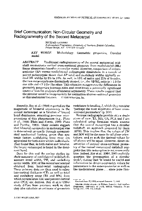 (PDF) Non-circular geometry and radiogrammetry of the second metacarpal
