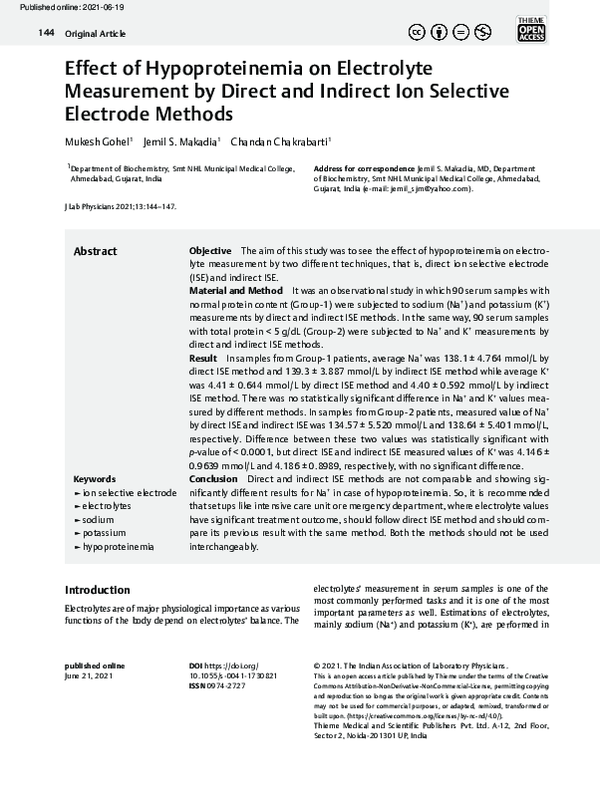 (PDF) Effect of Hypoproteinemia on Electrolyte Measurement by Direct ...
