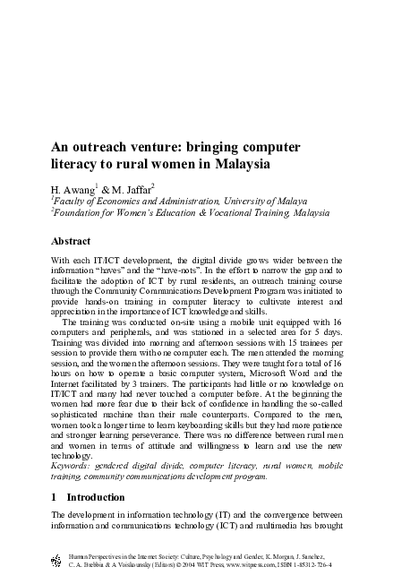 (PDF) An outreach venture: bringing computer literacy to rural women in ...