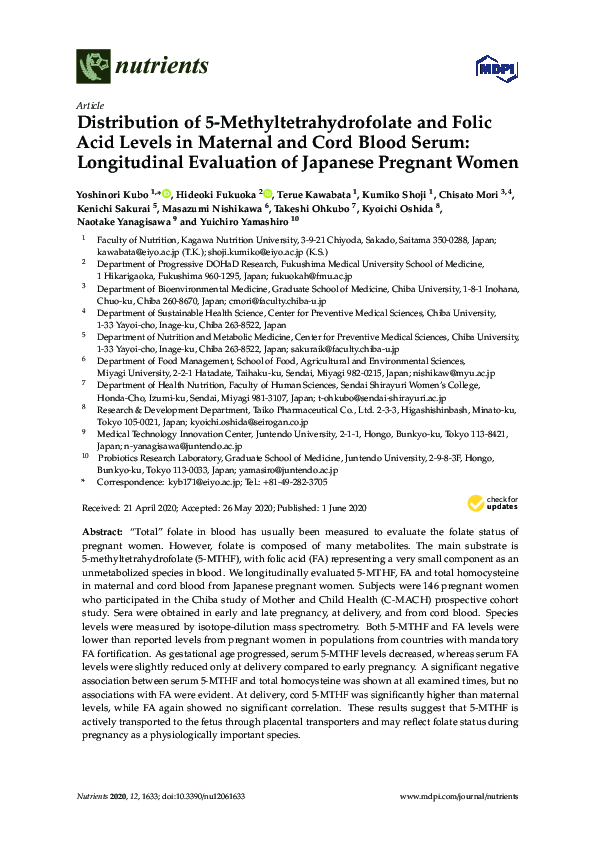 (PDF) Distribution of 5-Methyltetrahydrofolate and Folic Acid Levels in ...