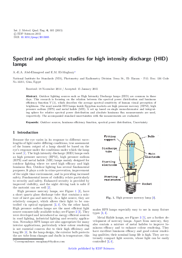 (PDF) Spectral and photopic studies for high intensity discharge (HID ...