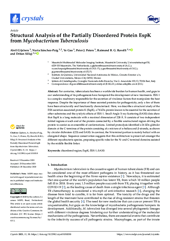 (PDF) Structural Analysis of the Partially Disordered Protein EspK from ...