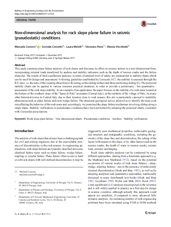 (PDF) Non-dimensional analysis for rock slope plane failure in seismic ...