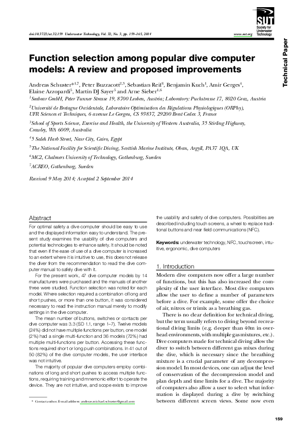 (PDF) Function selection among popular dive computer models: A review ...