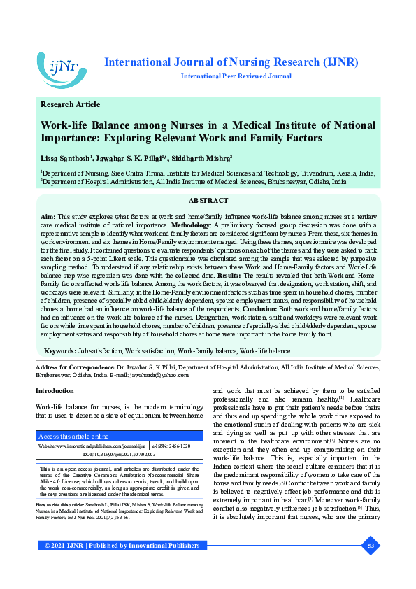 (PDF) Work life balance among nurses