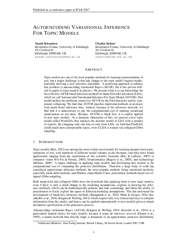 (PDF) Autoencoding Variational Inference For Topic Models