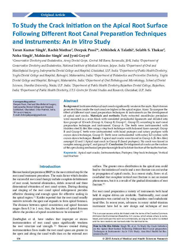 (PDF) To Study the Crack Initiation on the Apical Root Surface ...