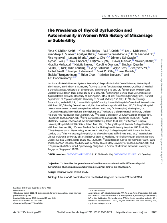 (PDF) The Prevalence of Thyroid Dysfunction and Autoimmunity in Women ...