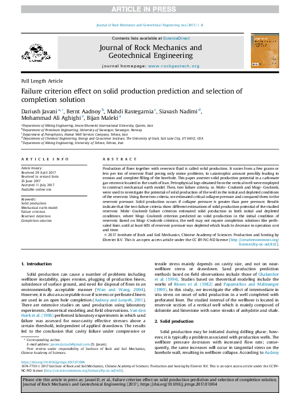 (PDF) Failure criterion effect on solid production prediction and ...
