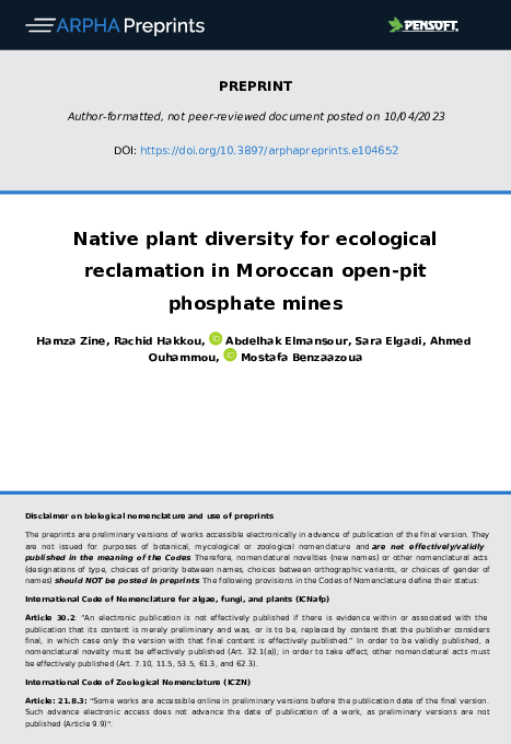 (PDF) Native plant diversity for ecological reclamation in Moroccan ...