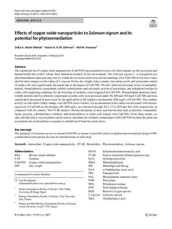 (PDF) Effects of copper oxide nanoparticles to Solanum nigrum and its ...