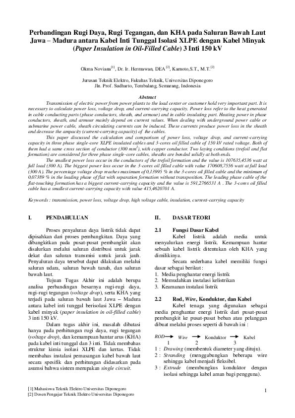 (PDF) Perbandingan Rugi Daya, Rugi Tegangan, dan KHA pada Saluran Bawah ...