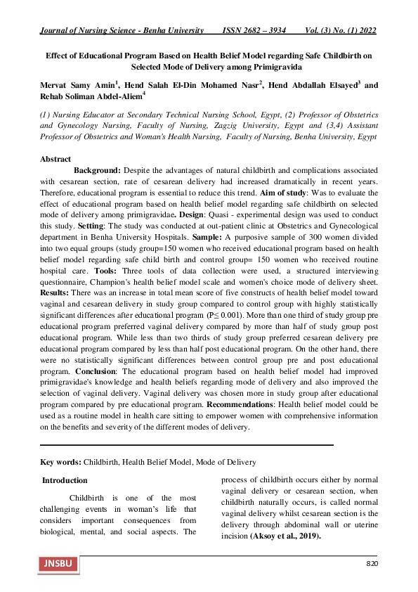 (PDF) Effect of Educational Program Based on Health Belief Model ...